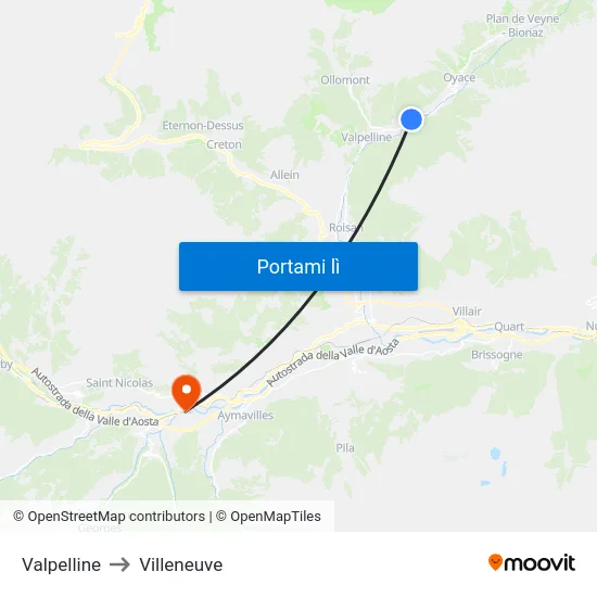 Valpelline to Villeneuve map
