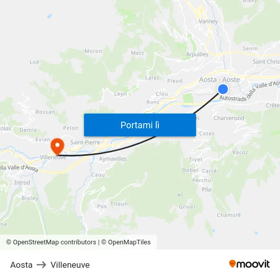 Aosta to Villeneuve map