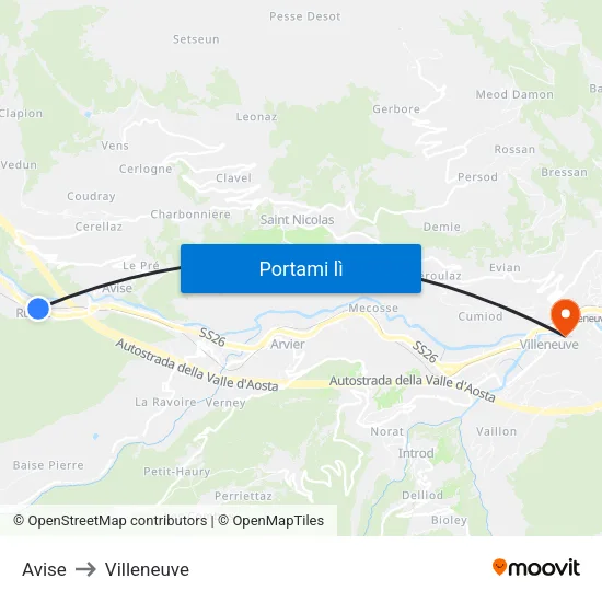 Avise to Villeneuve map