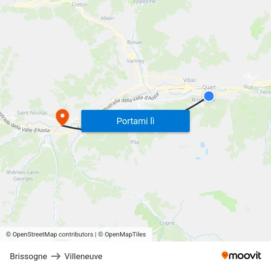 Brissogne to Villeneuve map