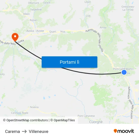 Carema to Villeneuve map