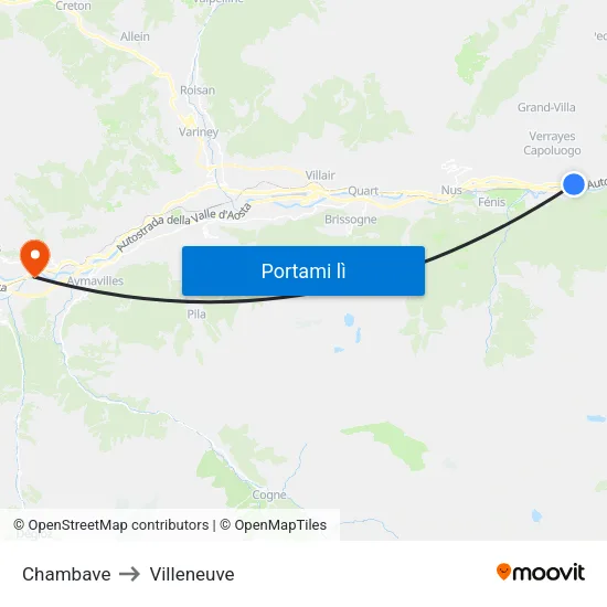 Chambave to Villeneuve map