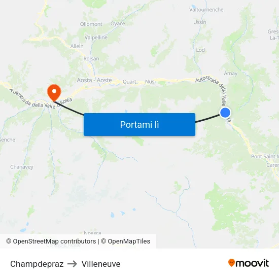 Champdepraz to Villeneuve map