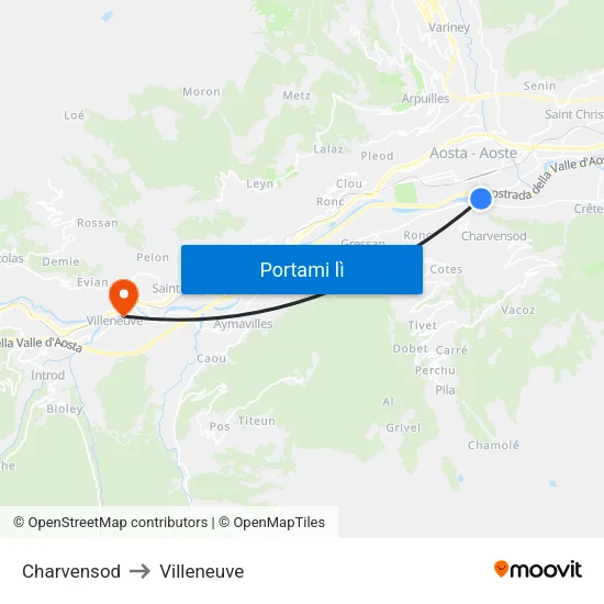 Charvensod to Villeneuve map