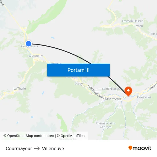 Courmayeur to Villeneuve map