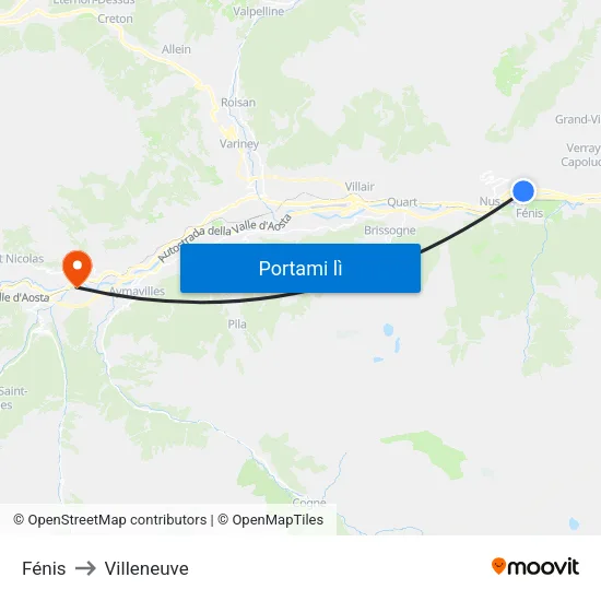 Fénis to Villeneuve map