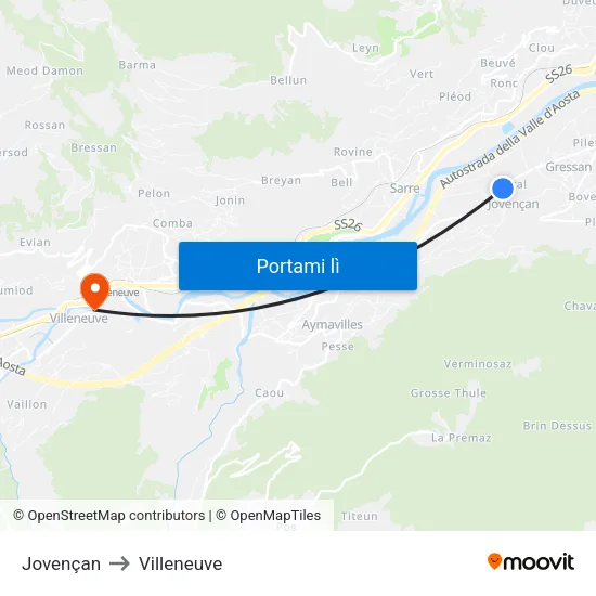 Jovençan to Villeneuve map