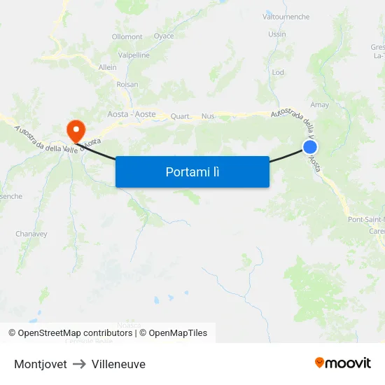 Montjovet to Villeneuve map