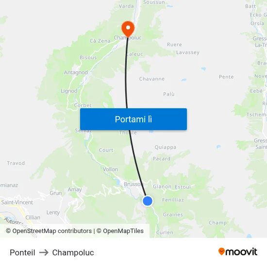 Ponteil to Champoluc map