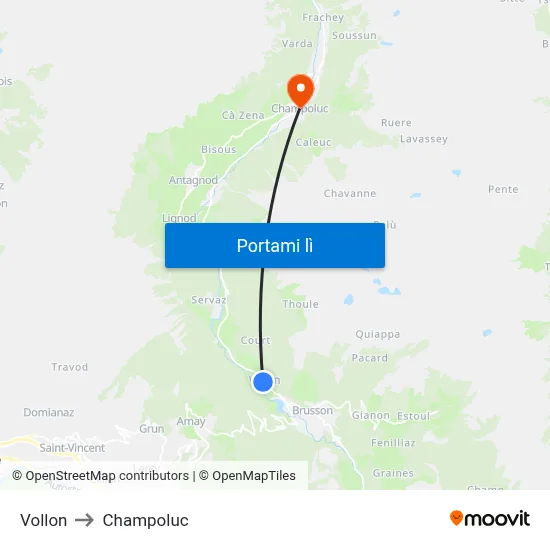 Vollon to Champoluc map