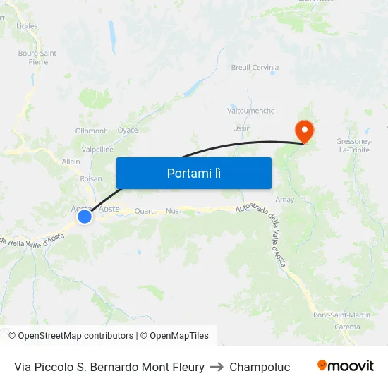 Via Piccolo S. Bernardo Mont Fleury to Champoluc map