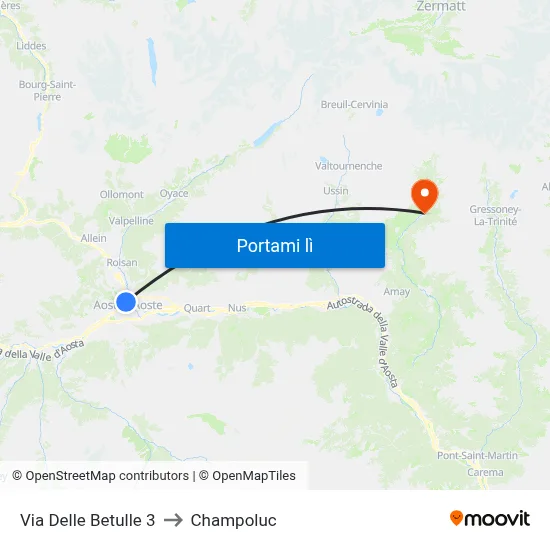 Via Delle Betulle 3 to Champoluc map