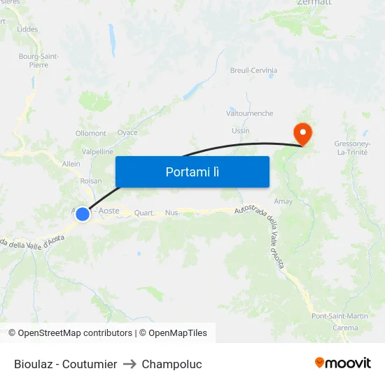 Bioulaz - Coutumier to Champoluc map