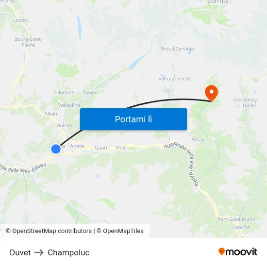 Duvet to Champoluc map