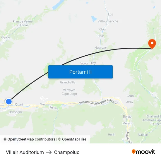 Villair Auditorium to Champoluc map