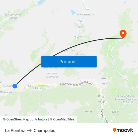 La Plantaz to Champoluc map