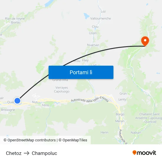 Chetoz to Champoluc map