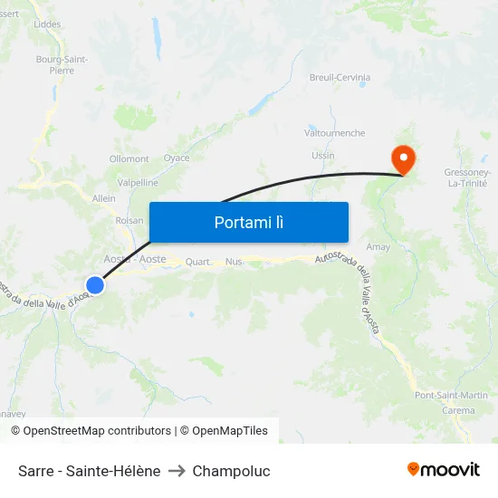 Sarre - Sainte-Hélène to Champoluc map