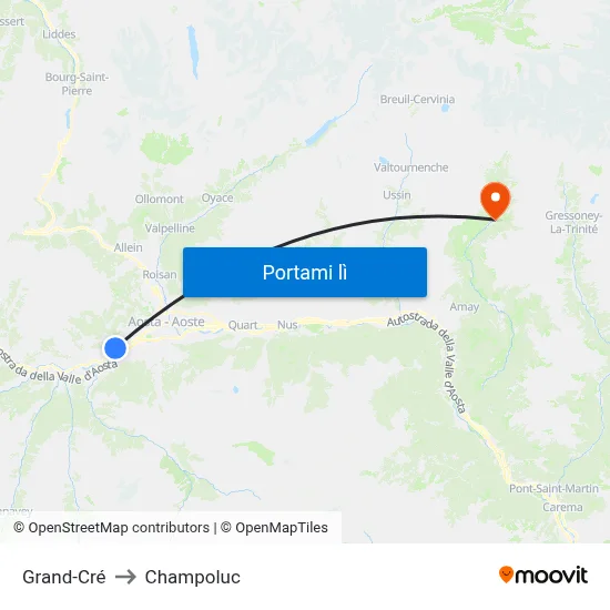 Grand-Cré to Champoluc map