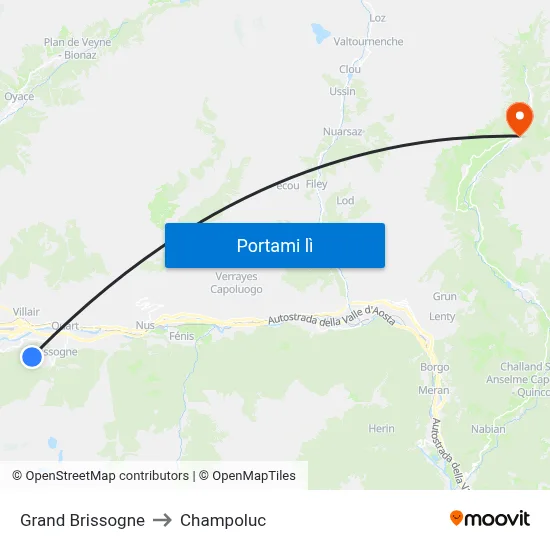 Grand Brissogne to Champoluc map