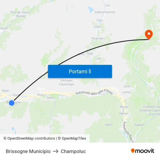 Brissogne Municipio to Champoluc map
