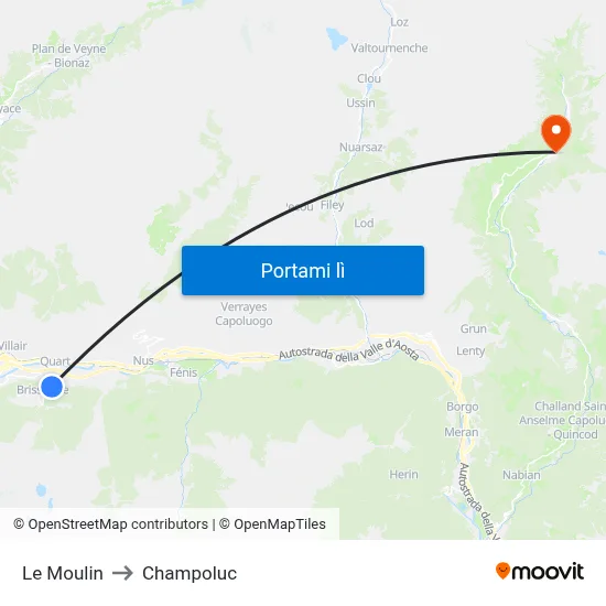 Le Moulin to Champoluc map