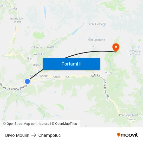 Bivio Moulin to Champoluc map