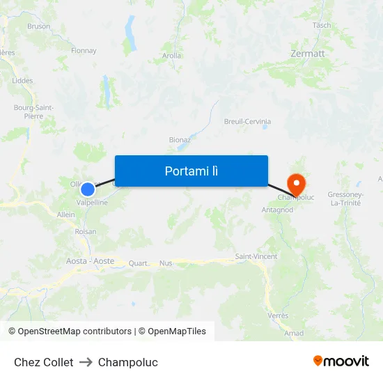 Chez Collet to Champoluc map