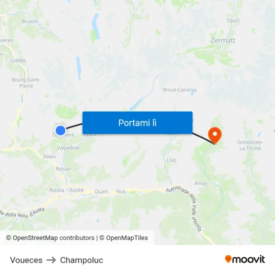 Voueces to Champoluc map