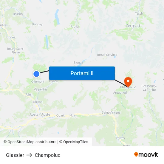 Glassier to Champoluc map