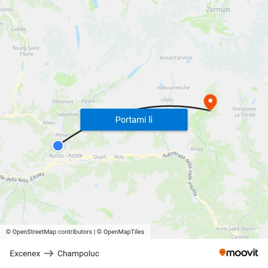 Excenex to Champoluc map