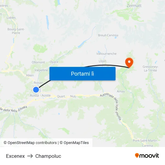 Excenex to Champoluc map