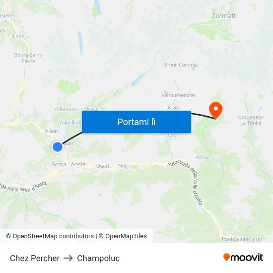 Chez Percher to Champoluc map