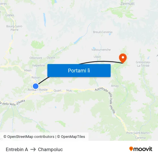 Entrebin A to Champoluc map