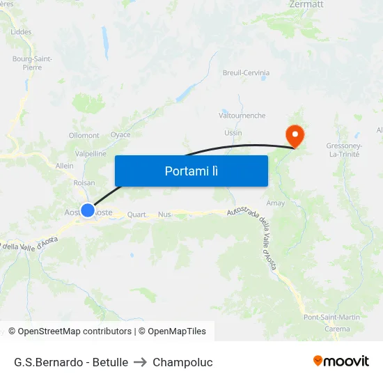 G.S.Bernardo - Betulle to Champoluc map