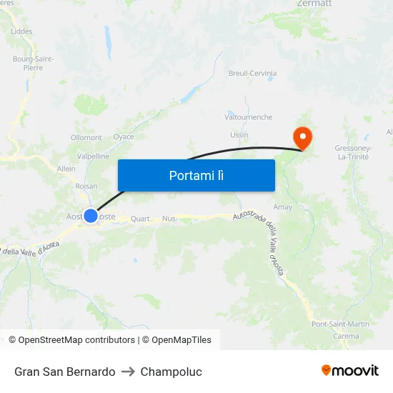 Gran San Bernardo to Champoluc map
