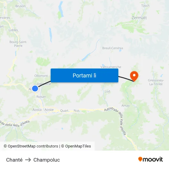 Chanté to Champoluc map