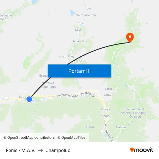 Fenis - M.A.V. to Champoluc map