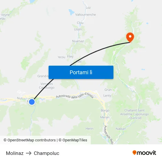Molinaz to Champoluc map