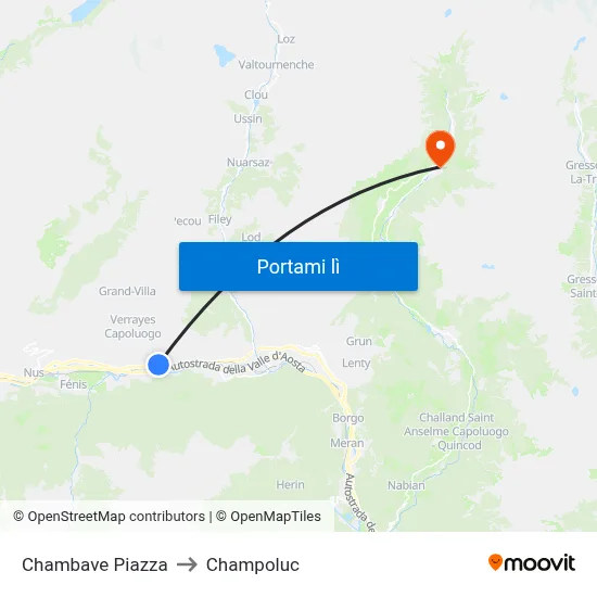Chambave Piazza to Champoluc map