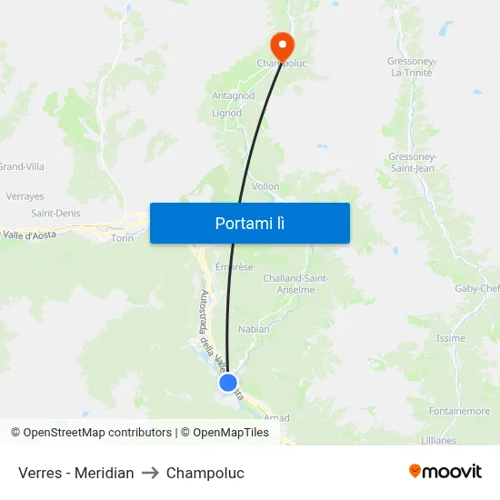 Verres - Meridian to Champoluc map