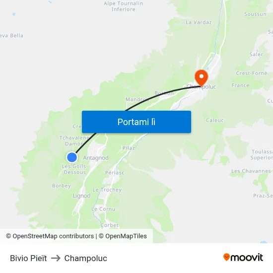 Bivio Pieït to Champoluc map