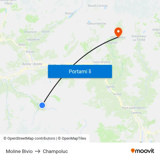 Moline Bivio to Champoluc map