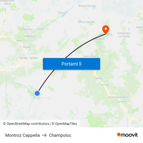 Montroz Cappella to Champoluc map
