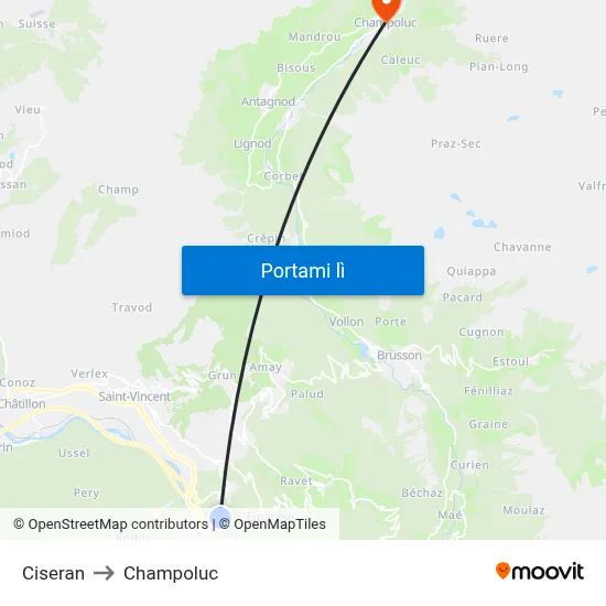 Ciseran to Champoluc map