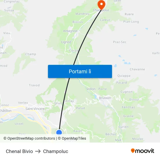 Chenal Bivio to Champoluc map