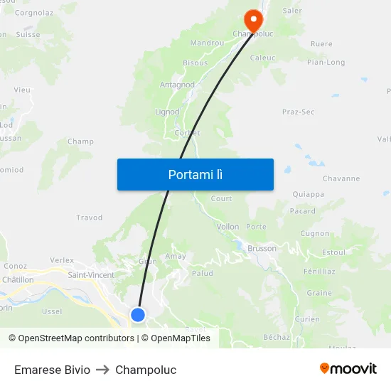 Emarese Bivio to Champoluc map