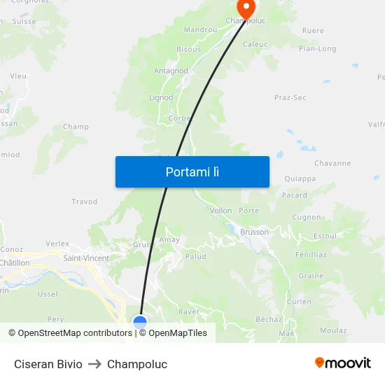 Ciseran Bivio to Champoluc map
