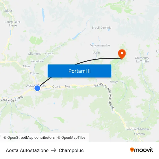 Aosta Autostazione to Champoluc map