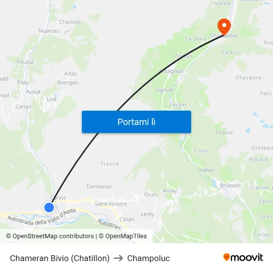 Chameran Bivio (Chatillon) to Champoluc map